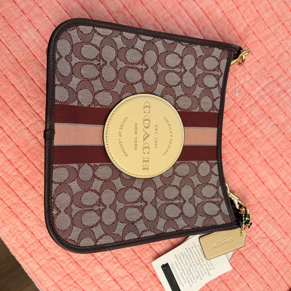 Coach Maroon and Beige Signature Bag